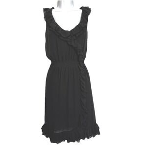 Baraschi Black Chiffon Ruffle Mini Dress Womens 10 Dark Feminine Fairy Romantic
